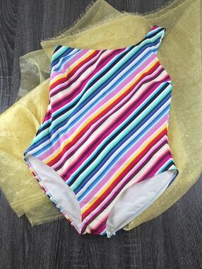 Stylest System One-Piece Swimsuit One Shoulder L Multi-Color Stripes NWT $198
